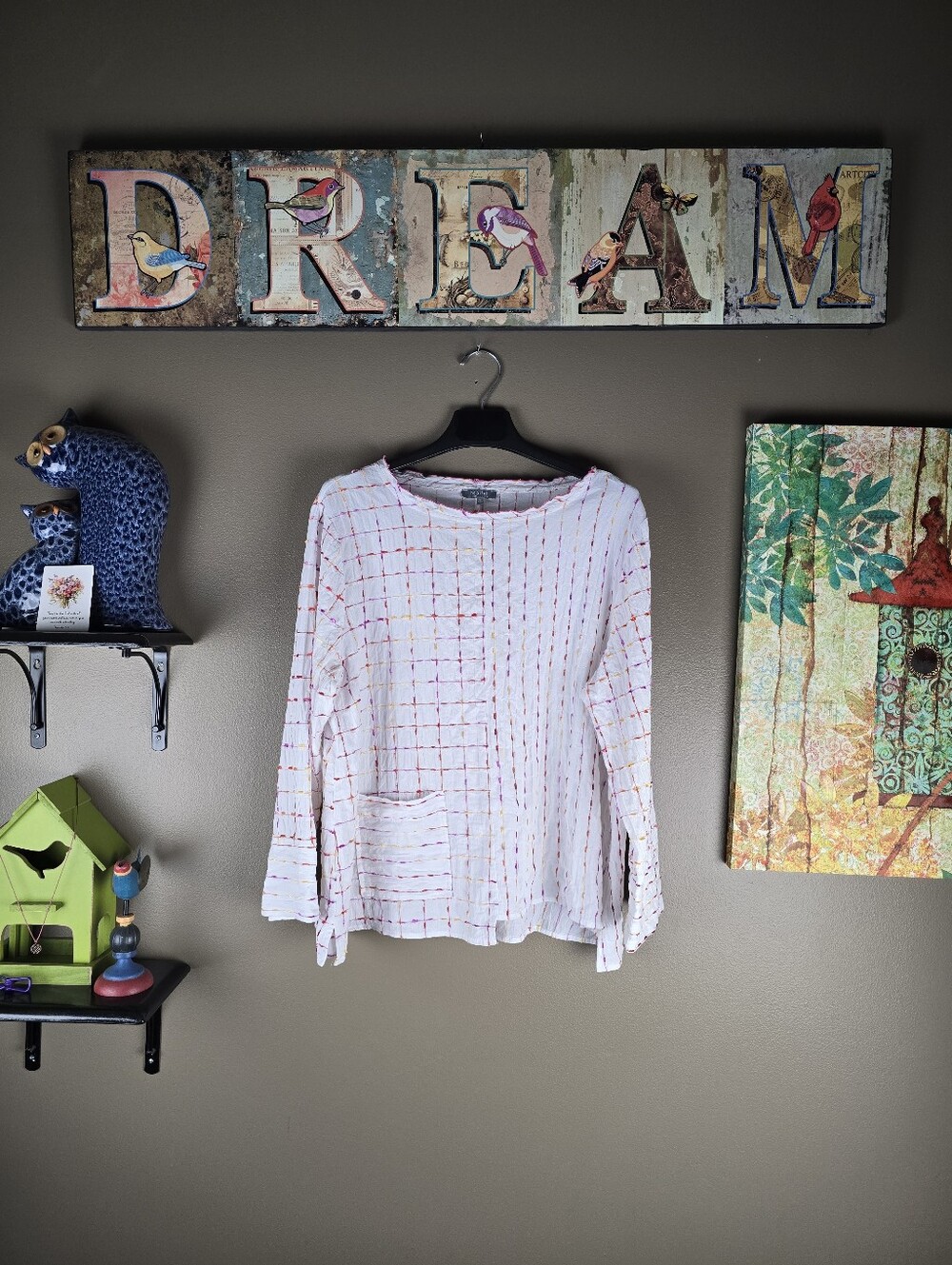 Habitat Crinkle Textured Tunic Multicolor Stripes Top Medium